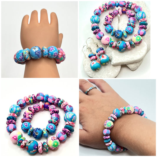 Cute Colors Dolly and Me Bracelets Set with Earrings