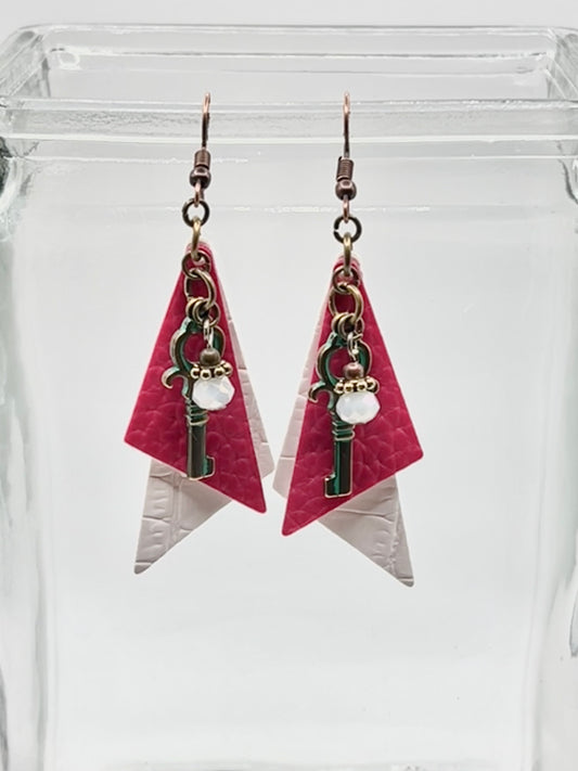 Pink & White Leather Earrings